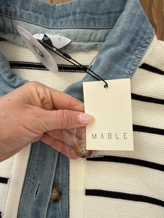 Striped Cream Knit Jean-Trim Jacket for Kids - Picture 4 of 5